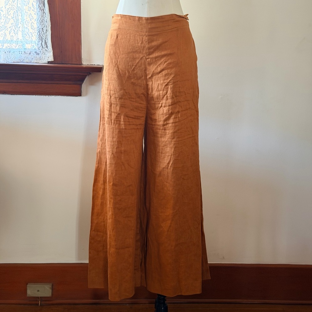 Beatrice Valenzuela Wide-Leg Linen Pants in Copper in XL